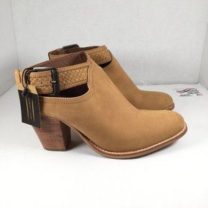 CREVO Eva Leather Ankle Boot Block Heel Shooties Tan Size 10